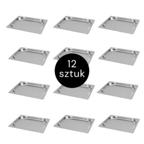 Zdjęcie produktu: Pojemnik GN 1/2 ze stali nierdzewnej Mega-M 32,5×26,5x2cm zestaw 12 szt.