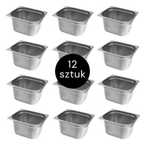 Zdjęcie produktu: Pojemnik GN 1/2 ze stali nierdzewnej Mega-M 32,5×26,5×20 cm zestaw 12 szt.
