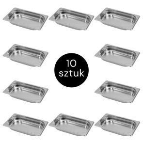 Zdjęcie produktu: Pojemnik GN 1/4 ze stali nierdzewnej Mega-M 26,5×16,2x4cm zestaw 10 szt.