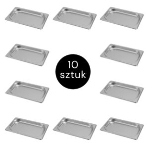 Zdjęcie produktu: Pojemnik GN 1/4 ze stali nierdzewnej Mega-M 26,5×16,2×2 cm zestaw 10 szt.