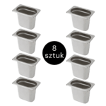 Zdjęcie produktu: Pojemnik GN 1/9 ze stali nierdzewnej Mega-M 17,6×10,8×15 cm zestaw 8 szt.