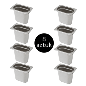 Zdjęcie produktu: Pojemnik GN 1/9 ze stali nierdzewnej Mega-M 17,6×10,8×15 cm zestaw 8 szt.