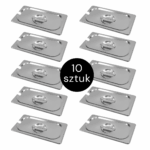 Zdjęcie produktu: Pokrywka do GN 1/3 ze stali nierdzewnej Mega-M 32,5×17,6 cm z wycięciem na chochlę zestaw 10 szt.