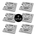Zdjęcie produktu: Pokrywka do GN 1/6 ze stali nierdzewnej Mega-M 17,6×16,2 cm z wycięciem na chochlę zestaw 6 szt.
