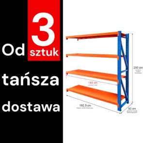 Zdjęcie produktu: Regał metalowy magazynowy 4-półkowy Mega-M FORTIS LIGHT H-200 cm L-192,5 cm G-50 cm moduł dostawny WYSYŁKA PALETOWA