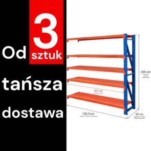Zdjęcie produktu: Regał metalowy magazynowy 5-półkowy Mega-M FORTIS LIGHT H-200 cm L-192,5 cm G-60 cm moduł dostawny WYSYŁKA PALETOWA