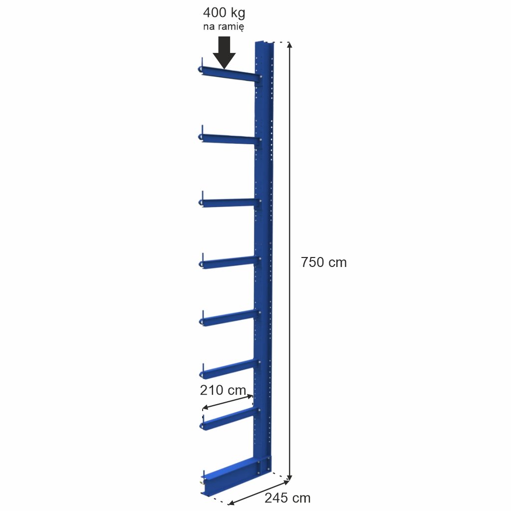 Regał wspornikowy jednostronny STOW H-750 cm nośność na ramię 400 kg 1 moduł