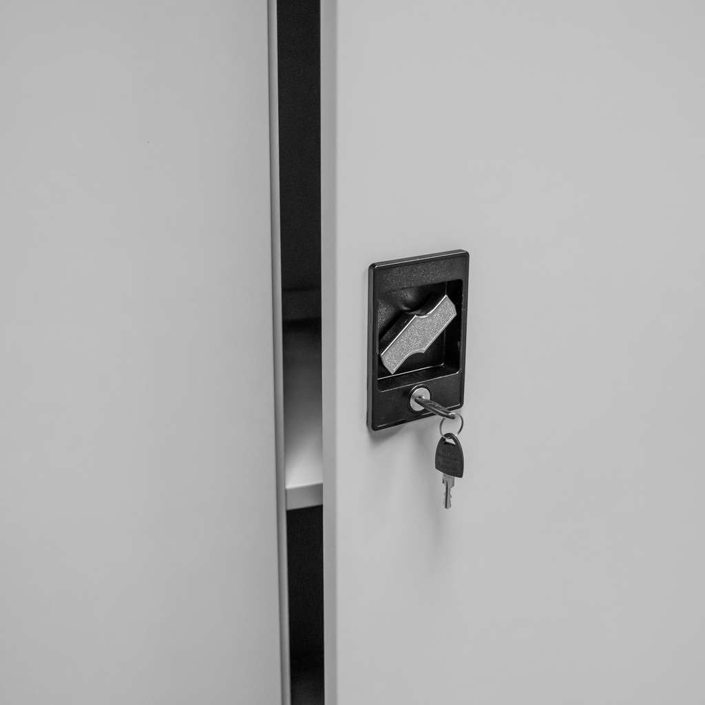 Szafa biurowa metalowa na dokumenty FURVERO W-101 S/S pełne drzwi S-90 cm G-40 cm H-185 cm szara