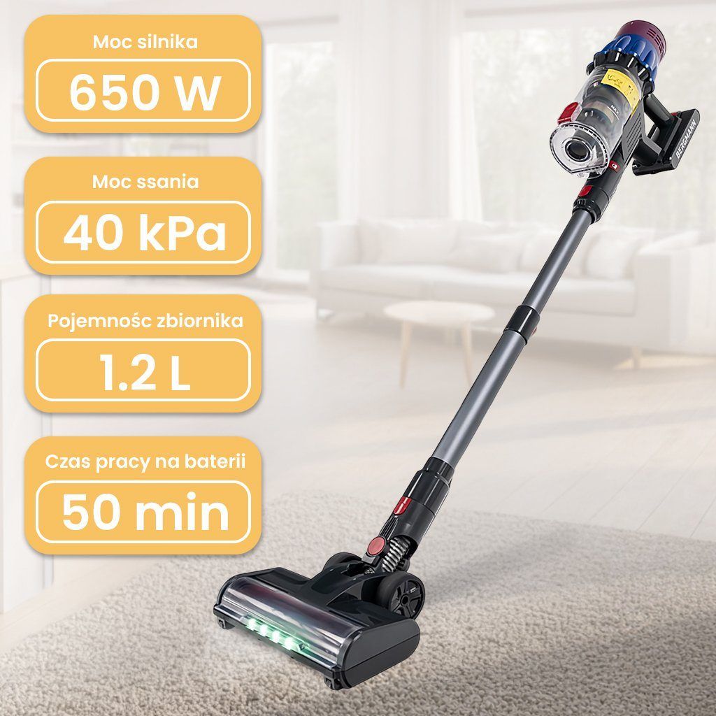 odkurzacz bezprzewodowy BERGMANN PUX 728 650 W, odkurzacz pionowy