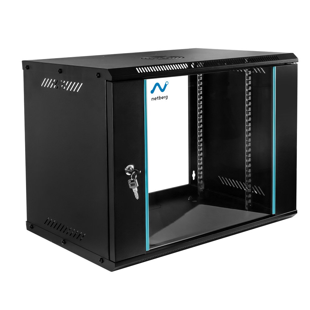 Szafa Rack 19 9U serwerowa na elektronikę NETBERG BASIC wisząca 60x40x46.3cm czarna przeszklone drzwi
