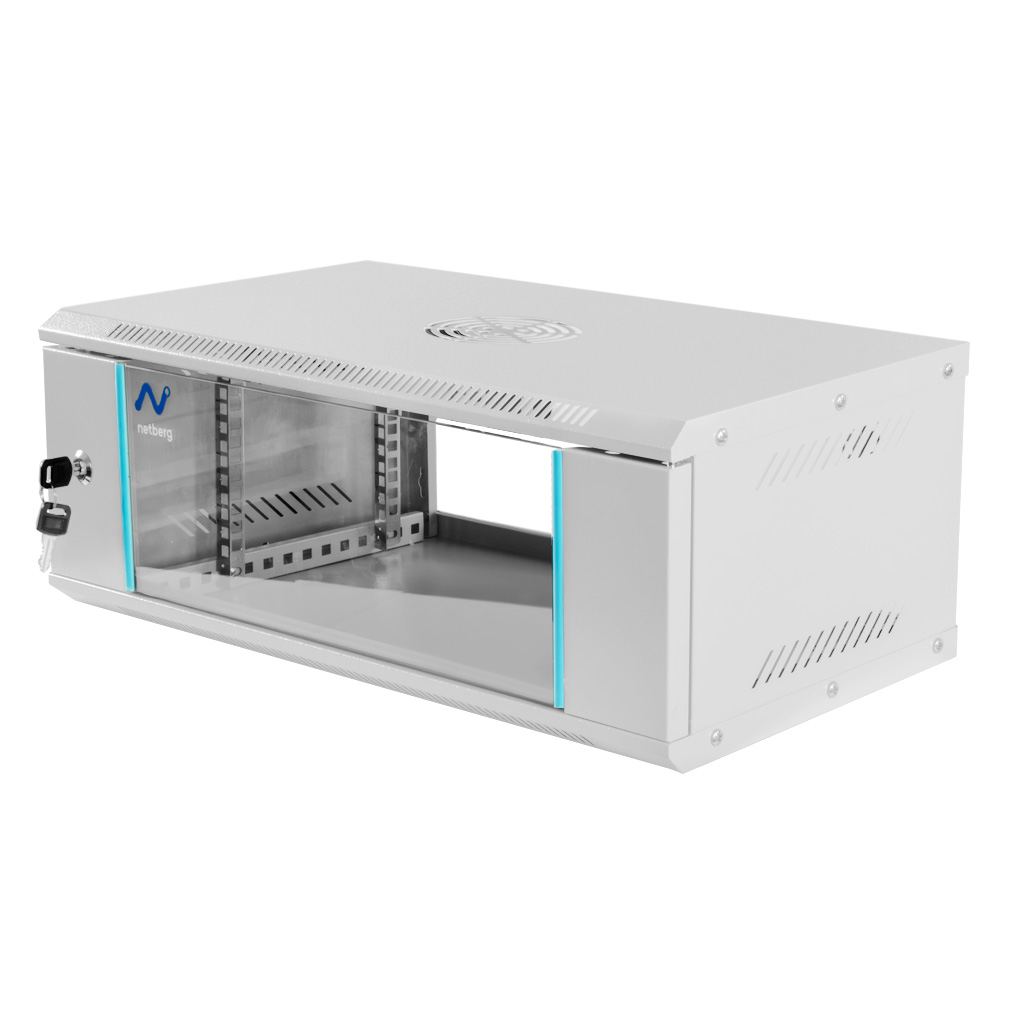 Szafa Rack 19 4U serwerowa na elektronikę NETBERG BASIC wisząca 60x35x24cm szara przeszklone drzwi