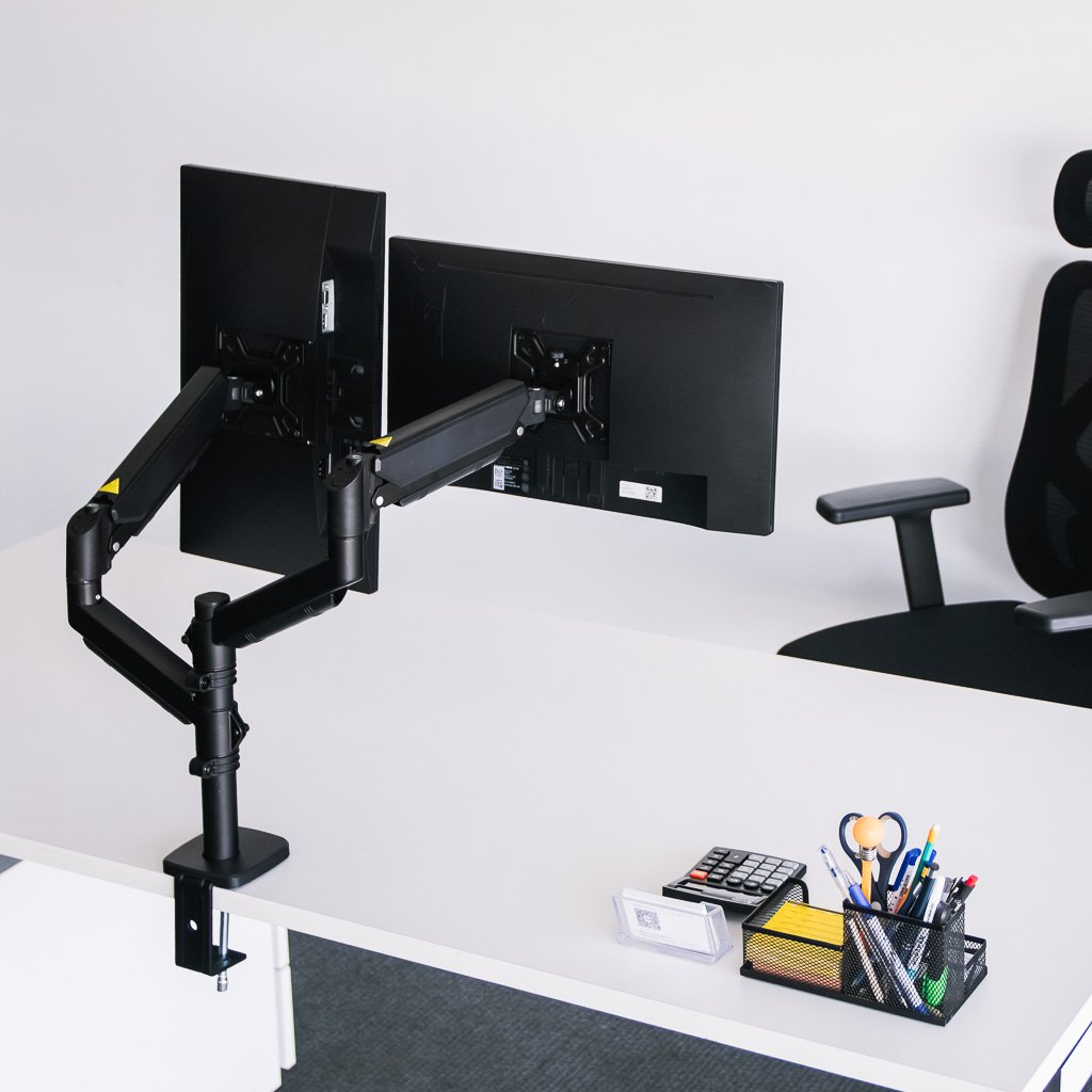 uchwyt do monitora, uchwyt biurkowy na monitor, uchwyt obrotowy do monitora, uchwyt dwuramienny do monitora