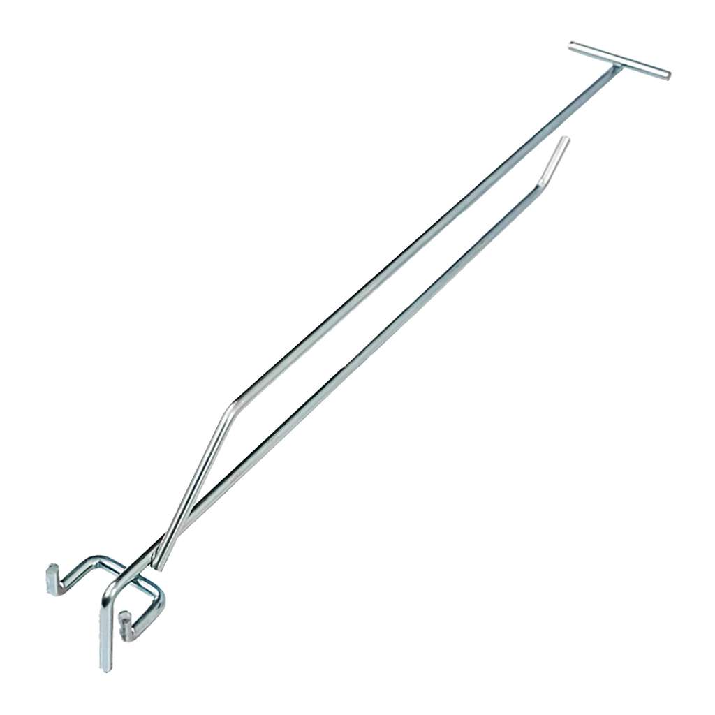 Pojedyncza zawieszka haczyk na tył EURO perforowany L-25 cm ⌀4 mm z wysięgnikiem na cenówkę ocynk