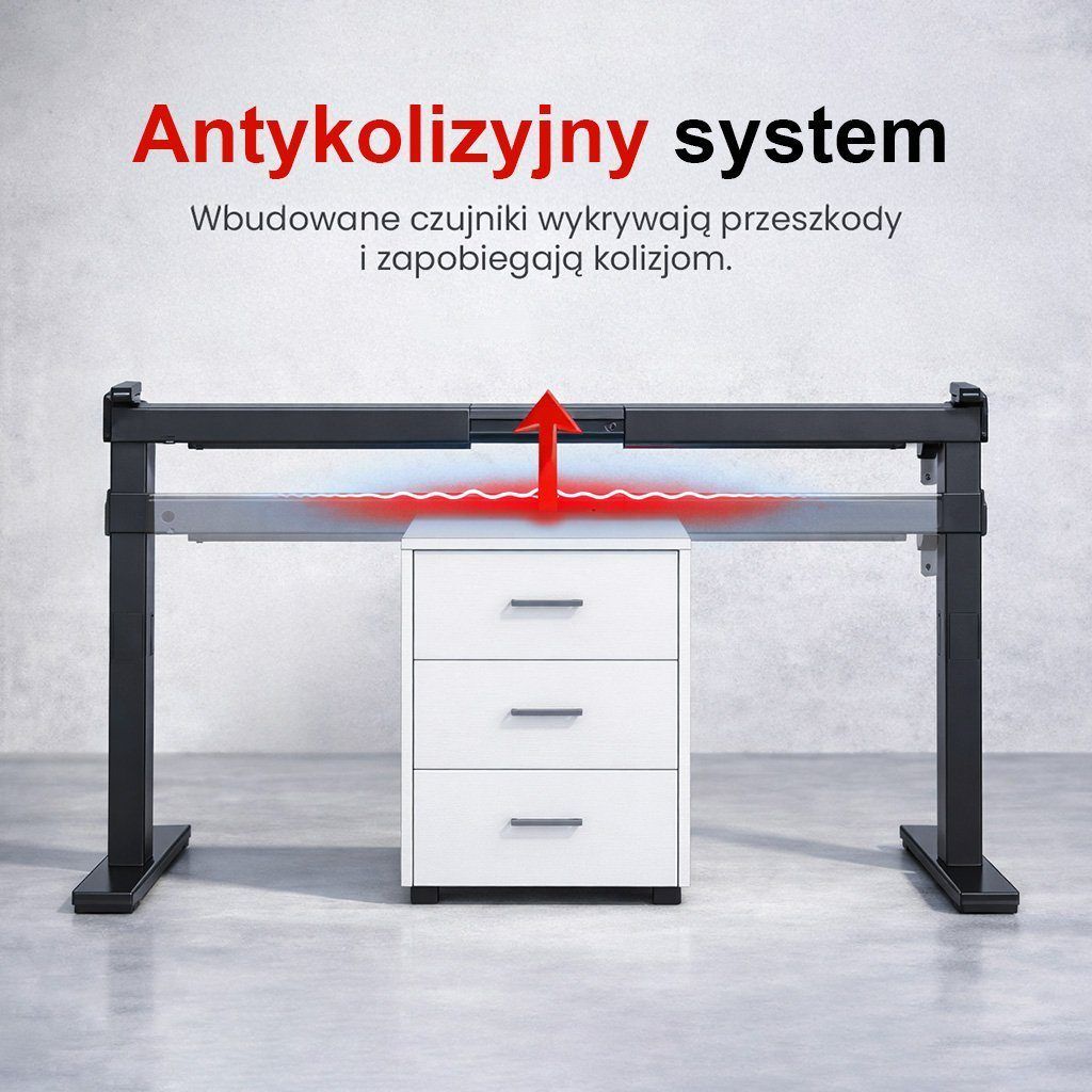 biurko regulowane elektrycznie, biurko z regulacją wysokości, biurko ergonomiczne, biurko czarne, biurko do home office, ciche biurko z silnikiem
