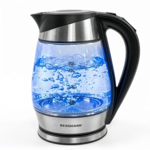 Zdjęcie produktu: Czajnik elektryczny szklany BERGMANN FR001 1,7L 2200W z regulacją temperatury 50-100°C pokrywa czarna/inox