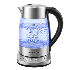 Zdjęcie produktu: Czajnik elektryczny szklany BERGMANN FR005 1,7L 2200W z regulacją temperatury 50-100°C panel sterowania w podstawie inox