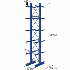 Zdjęcie produktu: Regał wspornikowy dwustronny STOW 0+5 H-750 cm nośność na ramię 1000 kg wspornik L-120 cm 2 moduły (IPE 270)