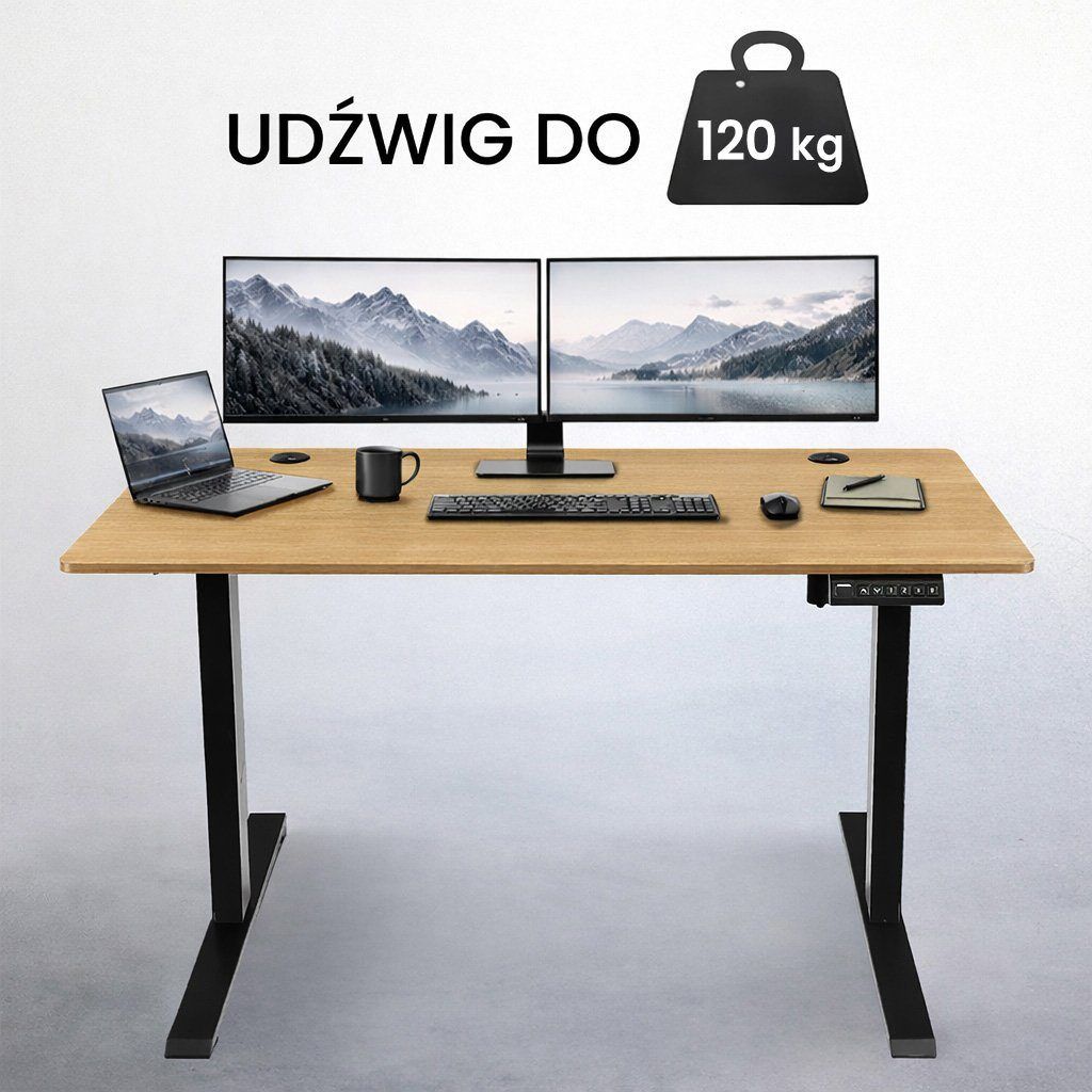 telaż biurka regulowany elektrycznie, stelaż czarny, stelaż z regulacją wysokości, stelaż 1-silnikowy, stelaż do biurka 110-140 cm, regulowany stelaż do biurka, elektryczny stelaż biurkowy, stelaż z portami USB, ergonomiczny stelaż do biurka
