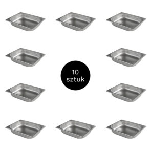 Zdjęcie produktu: Pojemnik GN 1/2 ze stali nierdzewnej 32,5x26,5x6,5 cm zestaw 10 sztuk