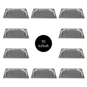 Zdjęcie produktu: Pojemnik GN 1/2 ze stali nierdzewnej 32,5×26,5×2 cm zestaw 10 sztuk