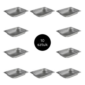 Zdjęcie produktu: Pojemnik GN 1/2 ze stali nierdzewnej 32,5×26,5×4 cm zestaw 10 sztuk