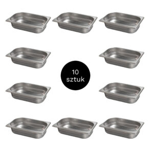 Zdjęcie produktu: Pojemnik GN 1/4 ze stali nierdzewnej 26,5×16,2×10 cm zestaw 10 sztuk