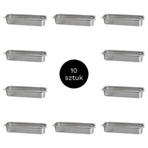 Zdjęcie produktu: Pojemnik GN 2/4 ze stali nierdzewnej 16,2x53x10 cm zestaw 10 sztuk