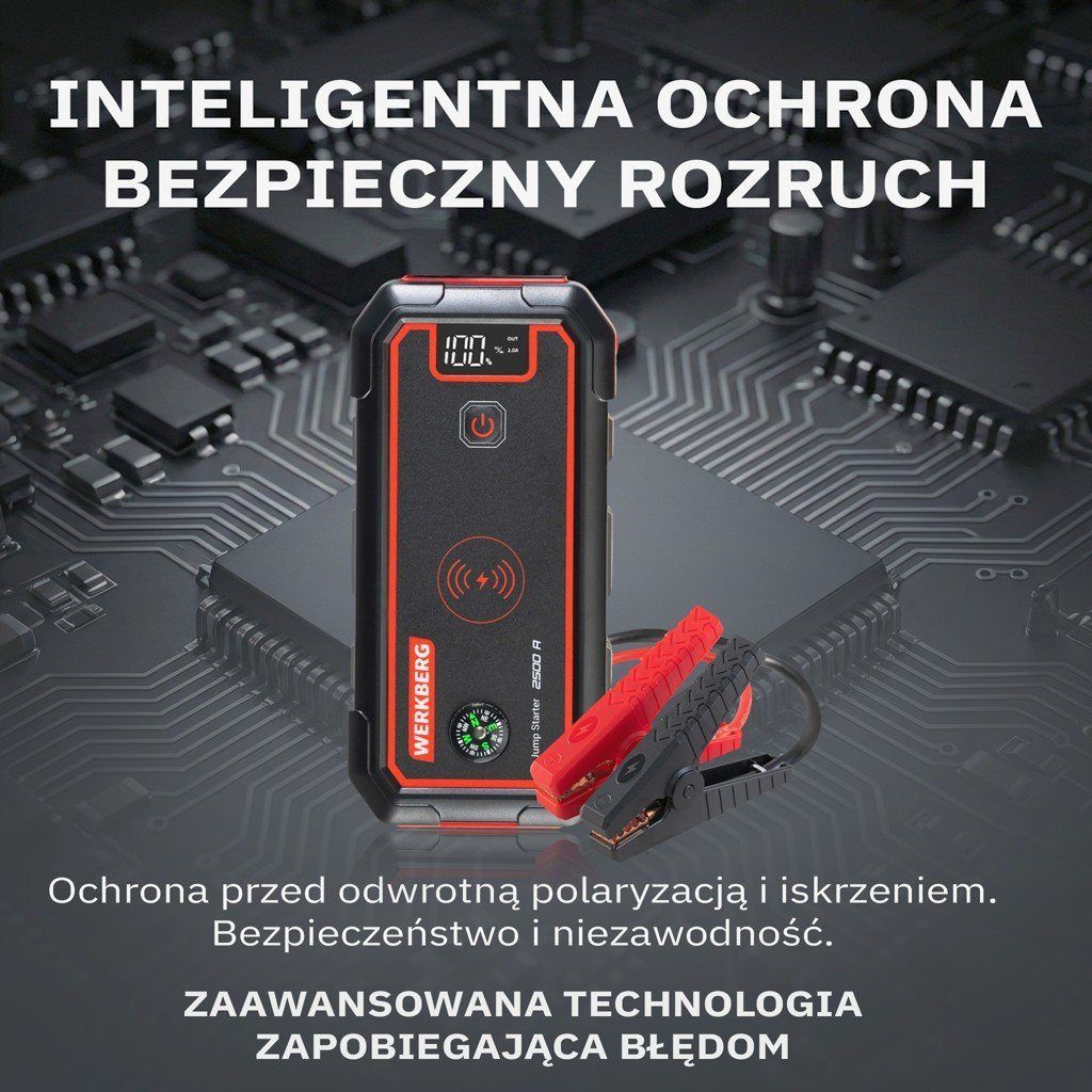 Urządzenie rozruchowe Powerbank Booster WERKBERG AL005 1500A2500A 23800mAh ładowarka bezprzewodowa lifestyle