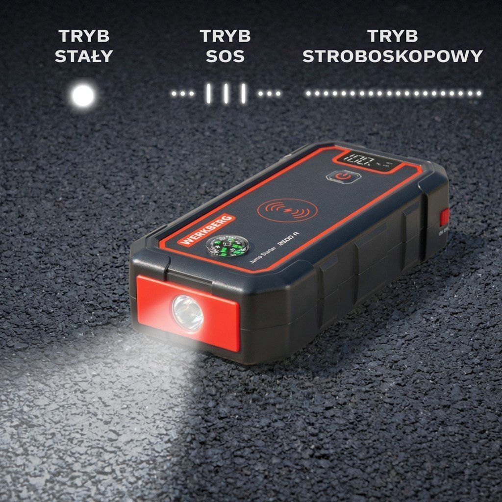 Urządzenie rozruchowe Powerbank Booster WERKBERG AL005 1500A2500A 23800mAh ładowarka bezprzewodowa lifestyle
