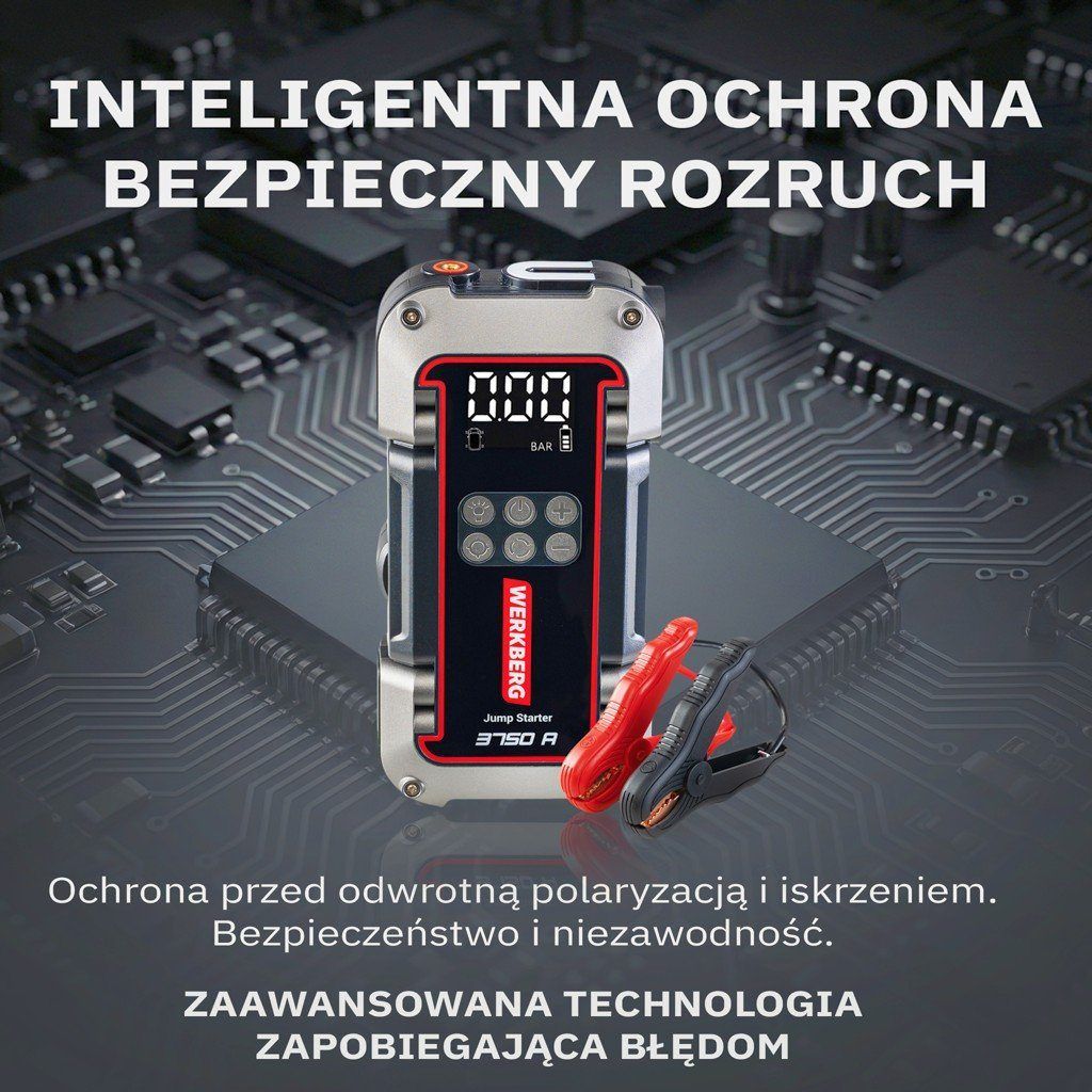 Urządzenie rozruchowe Powerbank Booster WERKBERG AL006 1800A3750A 26000mAh kompresor MTP007250 lifestyle
