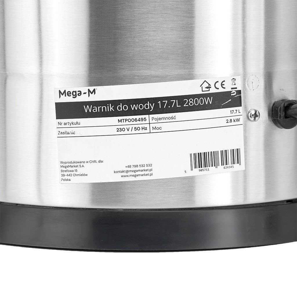 Warnik do wody ze stali nierdzewnej Mega-M 17.7L 2800W