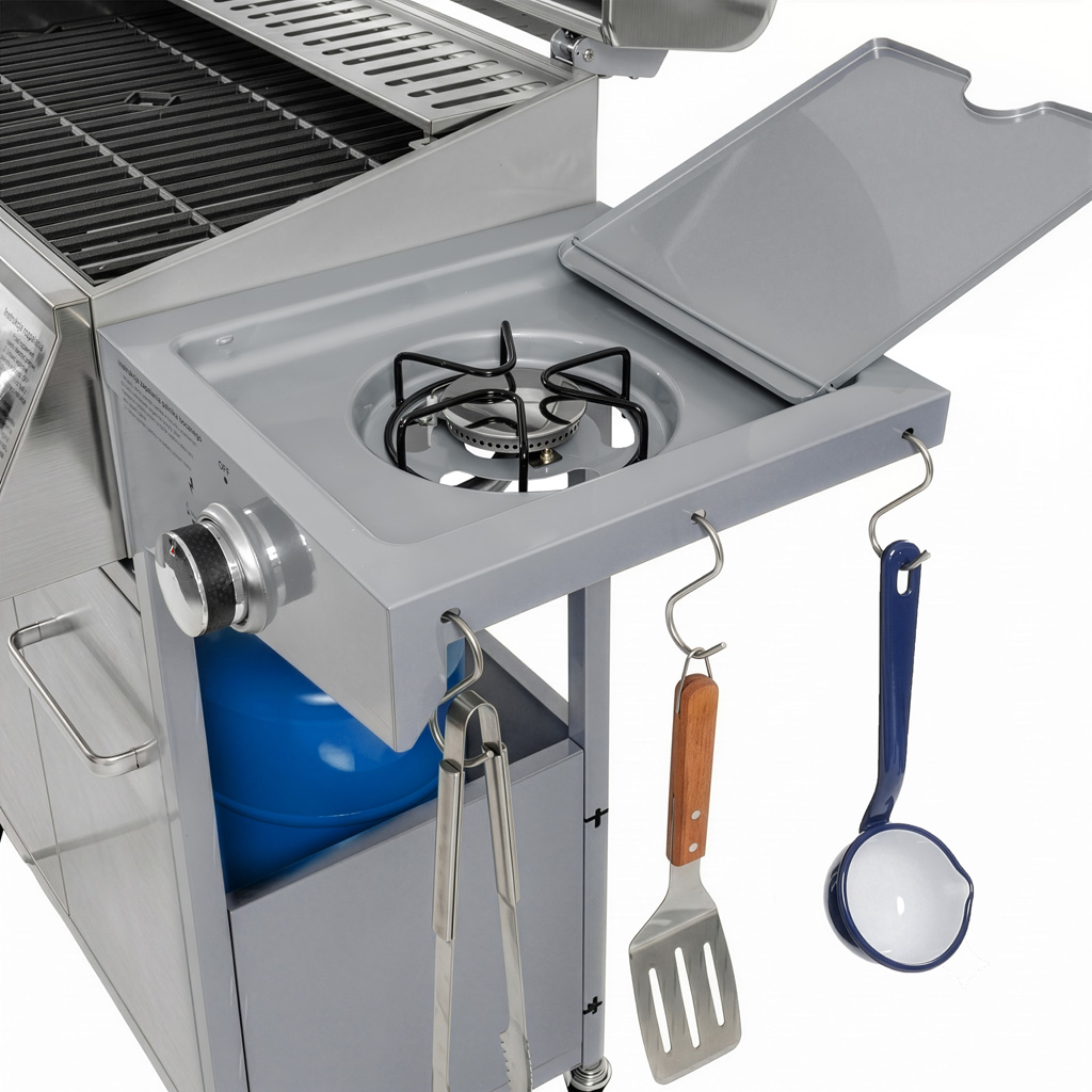 Grill gazowy ogrodowy, grill ogrodowy BERGMANN NL004 4+1 ze stolikiem bocznym