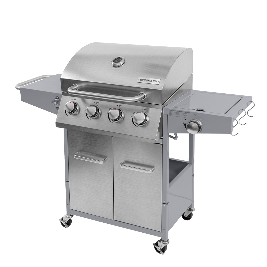 Grill gazowy ogrodowy, grill ogrodowy BERGMANN NL004 4+1 ze stolikiem bocznym