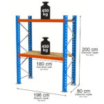 Zdjęcie produktu: Regał magazynowy 2-półkowy Mega-M XR H-200 cm L-196 cm G-80 cm 450 kg moduł bazowy