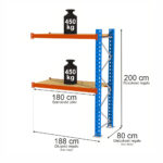 Zdjęcie produktu: Regał magazynowy 2-półkowy Mega-M XR H-200 cm L-188 cm G-80 cm 450 kg moduł dostawny