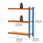 Zdjęcie produktu: Regał magazynowy 3-półkowy Mega-M XR H-250 cm L-278 cm G-80 cm 250 kg moduł dostawny