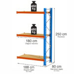 Zdjęcie produktu: Regał magazynowy 3-półkowy Mega-M XR H-250 cm L-188 cm G-80 cm 450 kg moduł dostawny