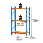 Zdjęcie produktu: Regał magazynowy 3-półkowy Mega-M XR H-250 cm L-196 cm G-80 cm 450 kg moduł bazowy