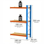 Zdjęcie produktu: Regał magazynowy 3-półkowy Mega-M XR H-300 cm L-188 cm G-80 cm 450 kg moduł dostawny