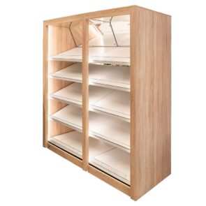 Zdjęcie produktu: Regał na warzywa i owoce zabudowany z lustrem i oświetleniem LED Mega-M H-210 cm L-180 cm G-72 cm jasny szary-dąb sonoma