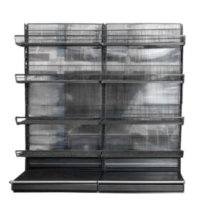 Zdjęcie produktu: Regał sklepowy WANZL (wire-tech) przyścienny H-195 cm L-209 cm 8 półek koszowych tył poliwęglan
