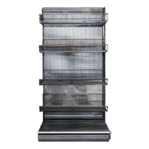 Zdjęcie produktu: Regał sklepowy WANZL (wire-tech) przyścienny H-195 cm L-106 cm 4 półki koszowe tył poliwęglan moduł bazowy