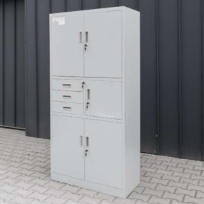 Zdjęcie produktu: Szafa biurowa metalowa na akta Mega-M WENUS pełne drzwi sejf S- 90 cm G- 40 cm H-185 cm szara POWYSTAWOWA