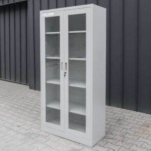 Zdjęcie produktu: Szafa biurowa metalowa na dokumenty Mega-M WENUS przeszklone drzwi S- 90 cm G- 40 cm H-185 cm szara POSERWISOWA