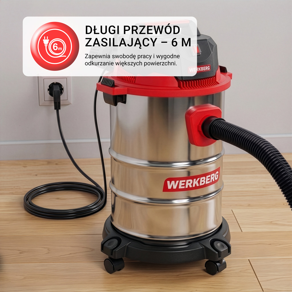 Odkurzacz przemysłowy warsztatowy WERKBERG ODKTB102 wet&dry 20L 1200W