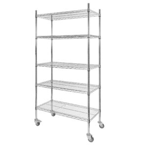Zdjęcie produktu: Regał gastronomiczny chromowany na kółkach z 5 półkami drucianymi Mega-M 90x45x180 cm