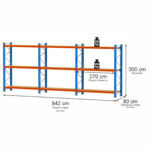 Zdjęcie produktu: Regał magazynowy 9-półkowy Mega-M XR H-300 cm L-842 cm  G-80 cm 500 kg