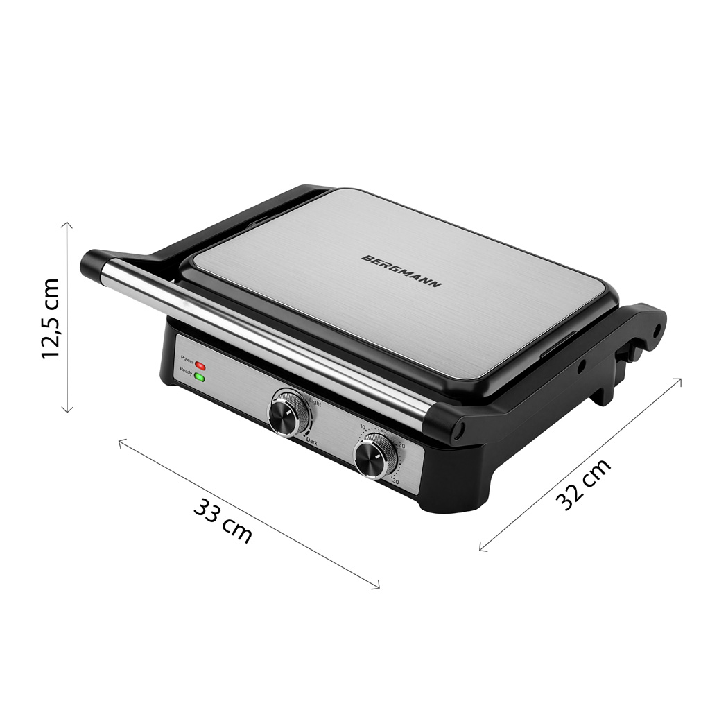Grill elektryczny ryflowany kontaktowy BERGMANN AI001 2000W dwa pokrętła