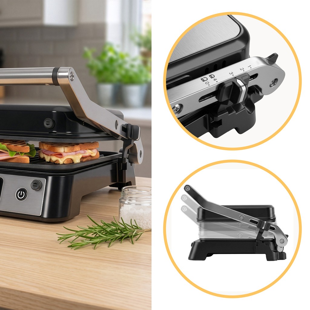 Grill elektryczny kontaktowy ryflowany BERGMANN AI002 2000W wyświetlacz LED