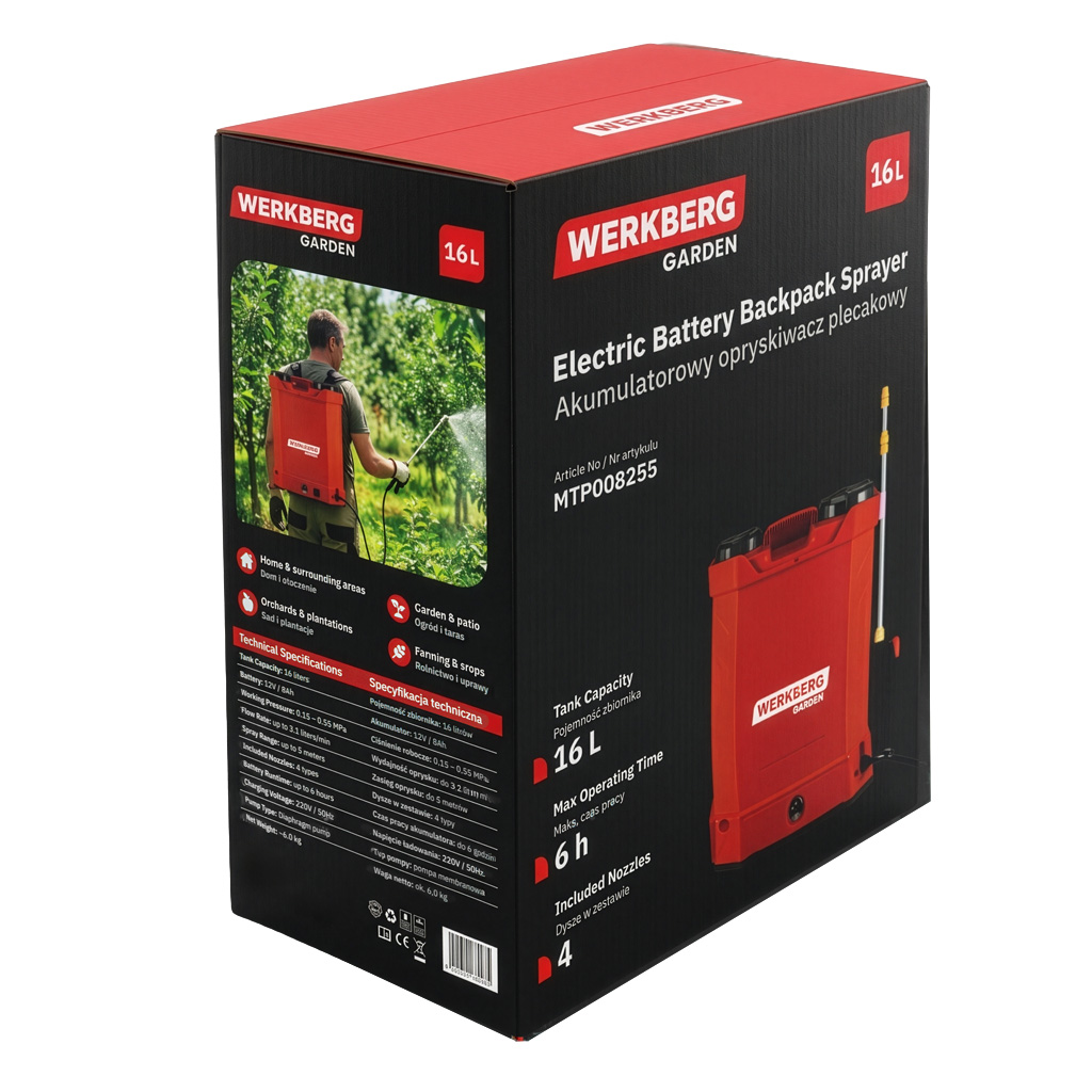 opryskiwacz plecakowy, opryskiwacz akumulatorowy WERKBERG Garden 16 L